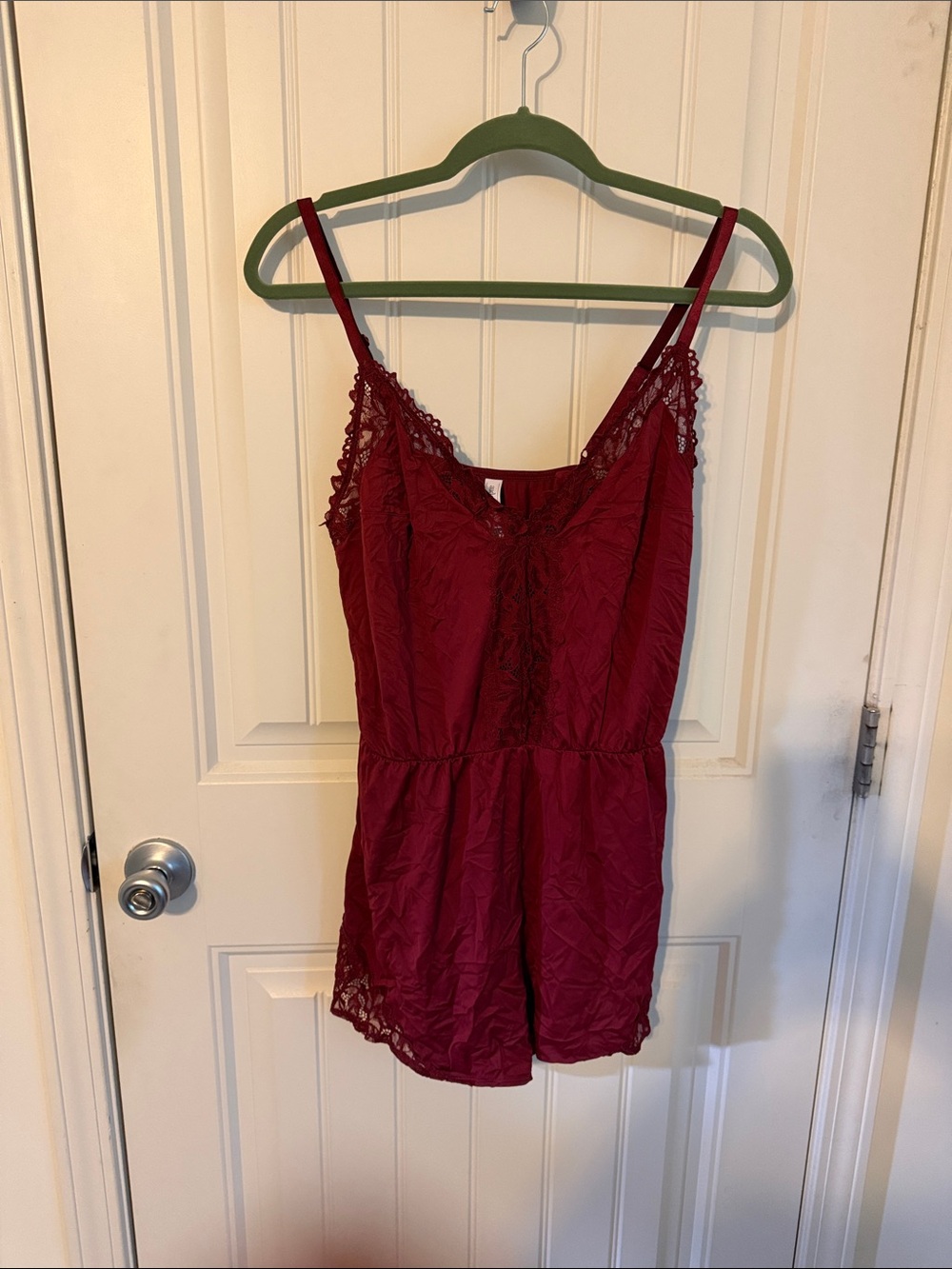 Auden Lace-Trim Intimates Romper in Burgundy